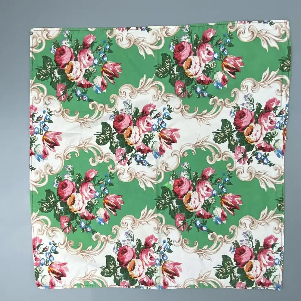 Vintage Floral Print Handkerchief - Green & Pink Design